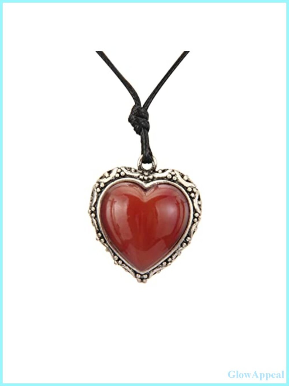 Leather Pendant Necklace Adjustable Boho Choker Red Heart Vintage